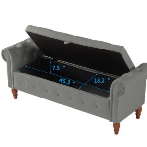 Velvet Multifunctional Storage Rectangular Sofa Stool - Grey