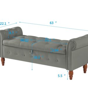 Velvet Multifunctional Storage Rectangular Sofa Stool - Grey